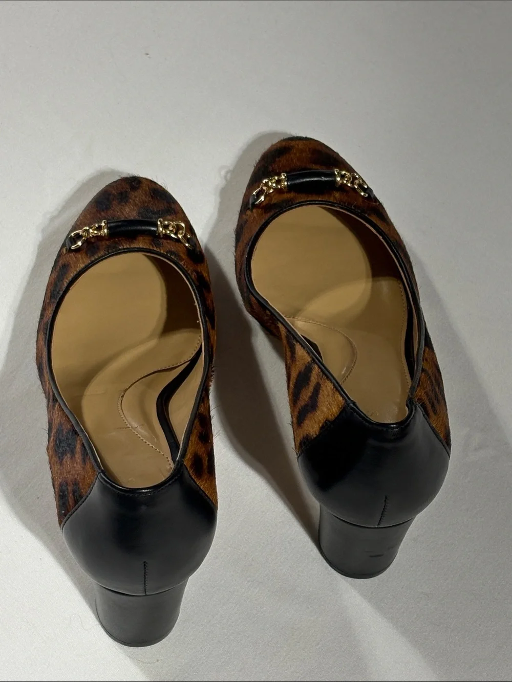 Talbots Calf Hair Leopard-Print Block Heel Pumps with Gold Accent NNT 9.5
